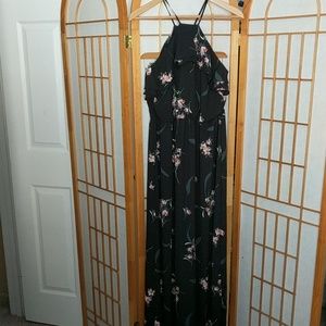 Lush Ruffle Black Floral Maxi Dress Size XL